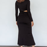 Rajah Long Sleeve Cut-Out Midi Dress Black