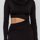 Rajah Long Sleeve Cut-Out Midi Dress Black