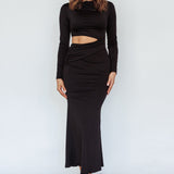 Rajah Long Sleeve Cut-Out Midi Dress Black