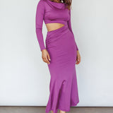 Rajah Long Sleeve Cut-Out Midi Dress Purple