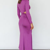 Rajah Long Sleeve Cut-Out Midi Dress Purple