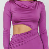 Rajah Long Sleeve Cut-Out Midi Dress Purple