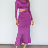 Rajah Long Sleeve Cut-Out Midi Dress Purple