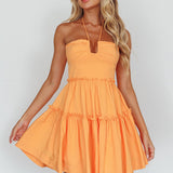 Sherbet Sunset Tied Neck Mini Dress Orange