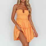 Sherbet Sunset Tied Neck Mini Dress Orange