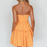 Sherbet Sunset Tied Neck Mini Dress Orange