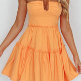 Sherbet Sunset Tied Neck Mini Dress Orange