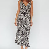 Turin V-Neckline Print Midi Dress Black