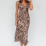 Turin V-Neckline Print Midi Dress Chocolate