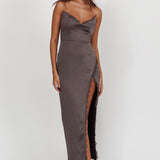 Winter Moon Strapless Lace Trim Midi Dress Charcoal