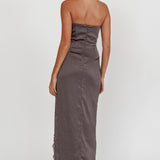Winter Moon Strapless Lace Trim Midi Dress Charcoal