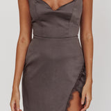 Winter Moon Strapless Lace Trim Midi Dress Charcoal
