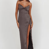 Winter Moon Strapless Lace Trim Midi Dress Charcoal