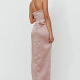 Winter Moon Strapless Lace Trim Midi Dress Dusty Pink