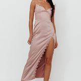 Winter Moon Strapless Lace Trim Midi Dress Dusty Pink
