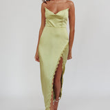 Winter Moon Strapless Lace Trim Midi Dress Sage
