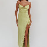 Winter Moon Strapless Lace Trim Midi Dress Sage