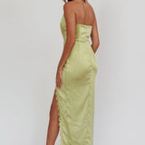 Winter Moon Strapless Lace Trim Midi Dress Sage