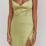 Winter Moon Strapless Lace Trim Midi Dress Sage