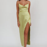 Winter Moon Strapless Lace Trim Midi Dress Sage