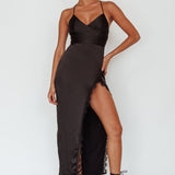 Winter Moon Lace Trim Midi Dress Black