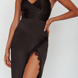 Winter Moon Lace Trim Midi Dress Black