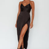 Winter Moon Lace Trim Midi Dress Black
