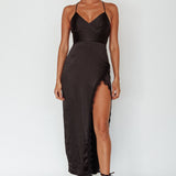 Winter Moon Lace Trim Midi Dress Black