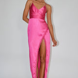 Winter Moon Lace Trim Midi Dress Hot Pink