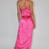 Winter Moon Lace Trim Midi Dress Hot Pink