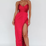 Winter Moon Lace Trim Midi Dress Wine