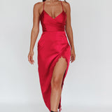 Winter Moon Lace Trim Midi Dress Wine