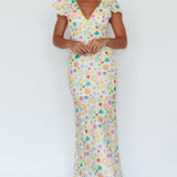 Long Summer Flutter Sleeve Maxi Dress Printed White