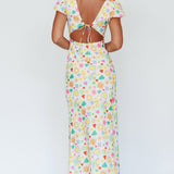 Long Summer Flutter Sleeve Maxi Dress Printed White