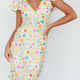 Long Summer Flutter Sleeve Maxi Dress Printed White