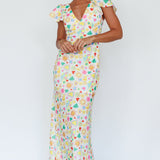 Long Summer Flutter Sleeve Maxi Dress Printed White