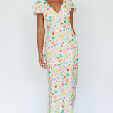 Long Summer Flutter Sleeve Maxi Dress Printed White