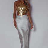 Turn It Up Circle Chain Halter Top Gold