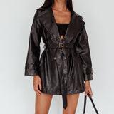 Noa Faux Leather Belted Jacket Black