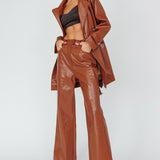 Noa Faux Leather Belted Jacket Terracotta