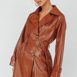 Noa Faux Leather Belted Jacket Terracotta