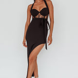 Jonetta Lace Insert Halterneck Midi Dress Black