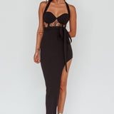 Jonetta Lace Insert Halterneck Midi Dress Black