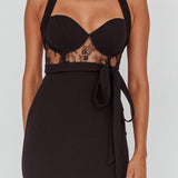 Jonetta Lace Insert Halterneck Midi Dress Black