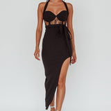 Jonetta Lace Insert Halterneck Midi Dress Black
