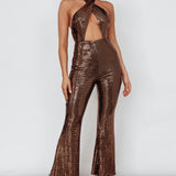 Moon In Leo Halterneck Jumpsuit Bronze