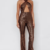 Moon In Leo Halterneck Jumpsuit Bronze