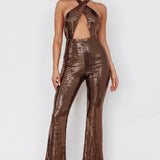 Moon In Leo Halterneck Jumpsuit Bronze
