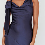 Averie Bow Shoulder Split Midi Dress Navy