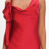 Averie Bow Shoulder Split Midi Dress Red